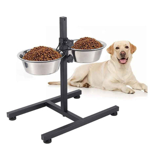 45CM Tall Large Dog Food Feeding Stand Station Stainless Steel Dual Raised Bowls