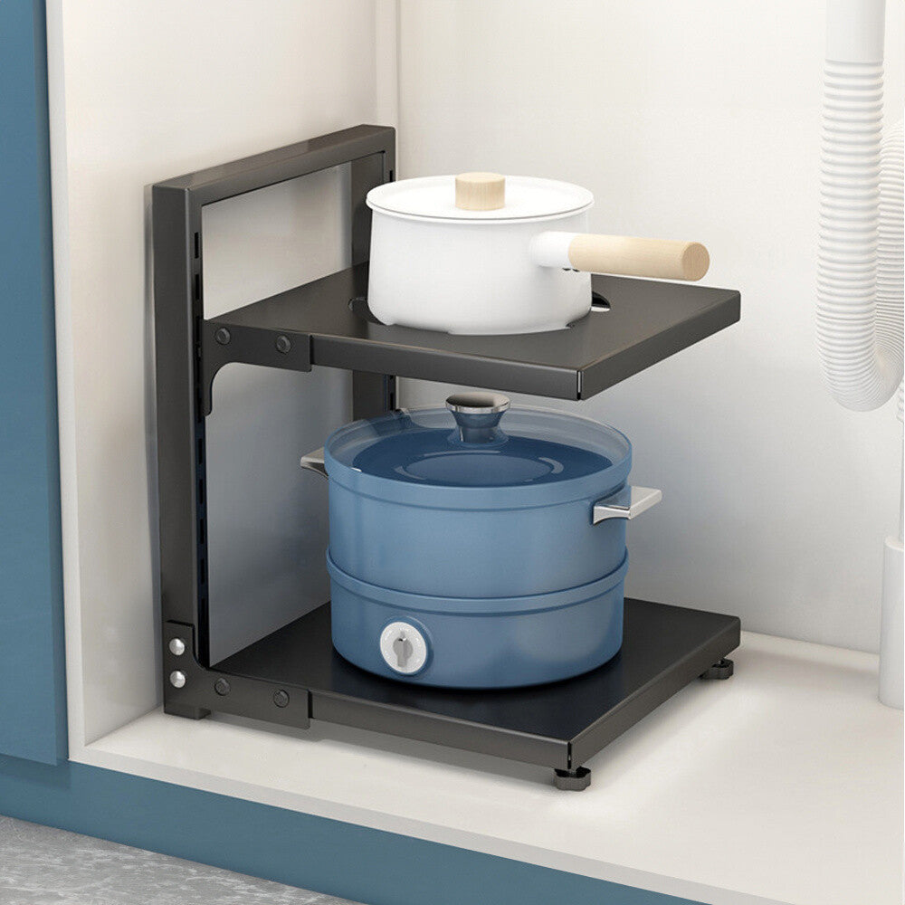 2-7Tier Black Pan Stand Saucepan Pot Rack Kitchen Storage Organiser Shelf Holder