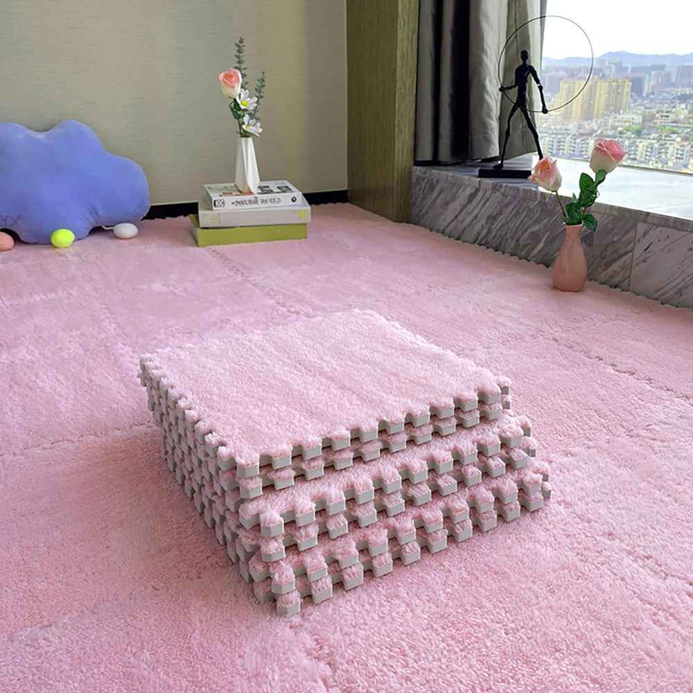 24pcs Interlocking Floor Mat Plush Foam Carpet Tiles Fluffy Square Area Carpets