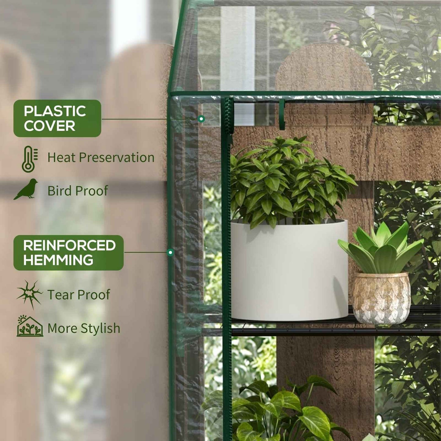 3 Tier Mini Greenhouse Portable Green House w/ Roll-up Doors, 151H x 143Wcm