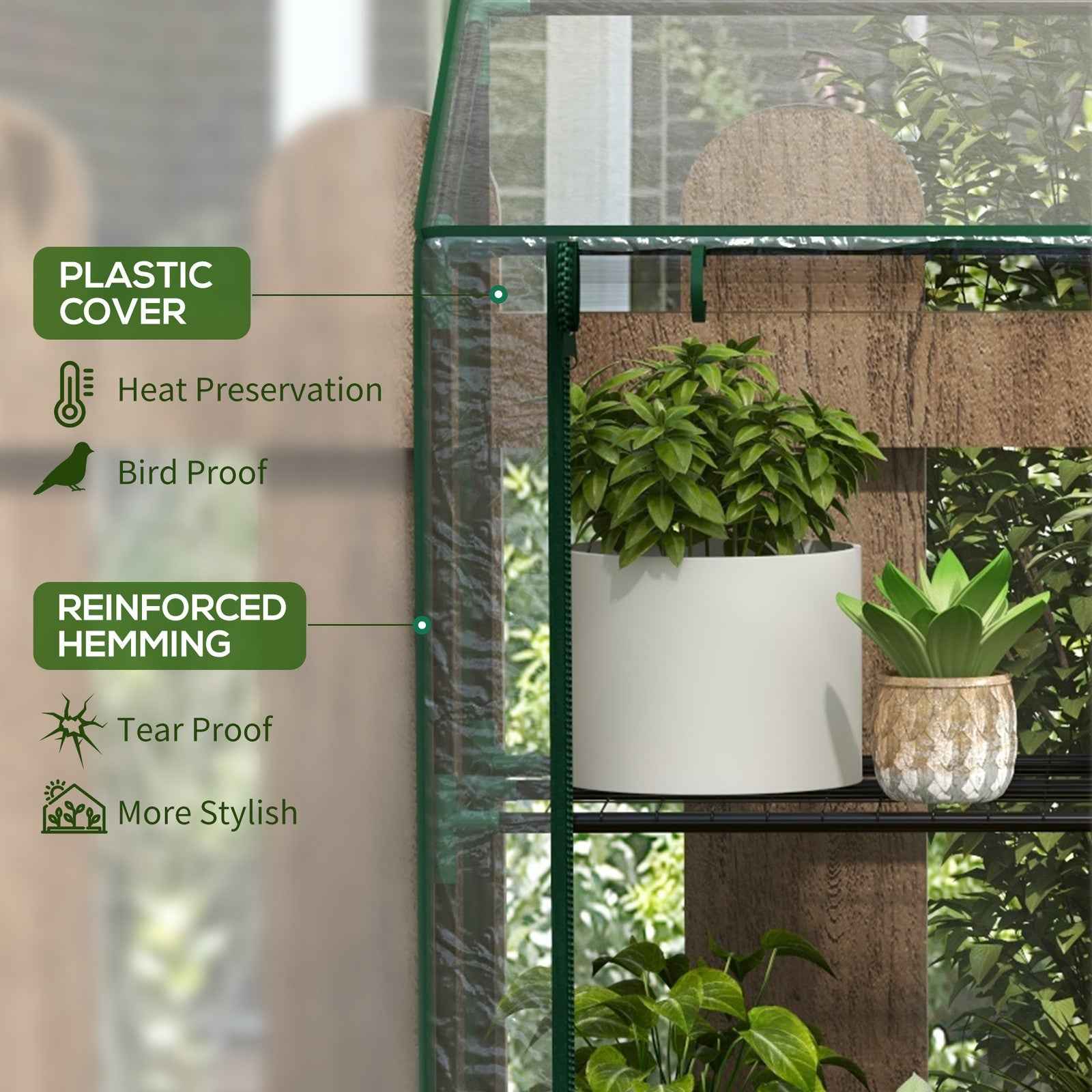 3 Tier Mini Greenhouse Portable Green House w/ Roll-up Doors, 151H x 143Wcm