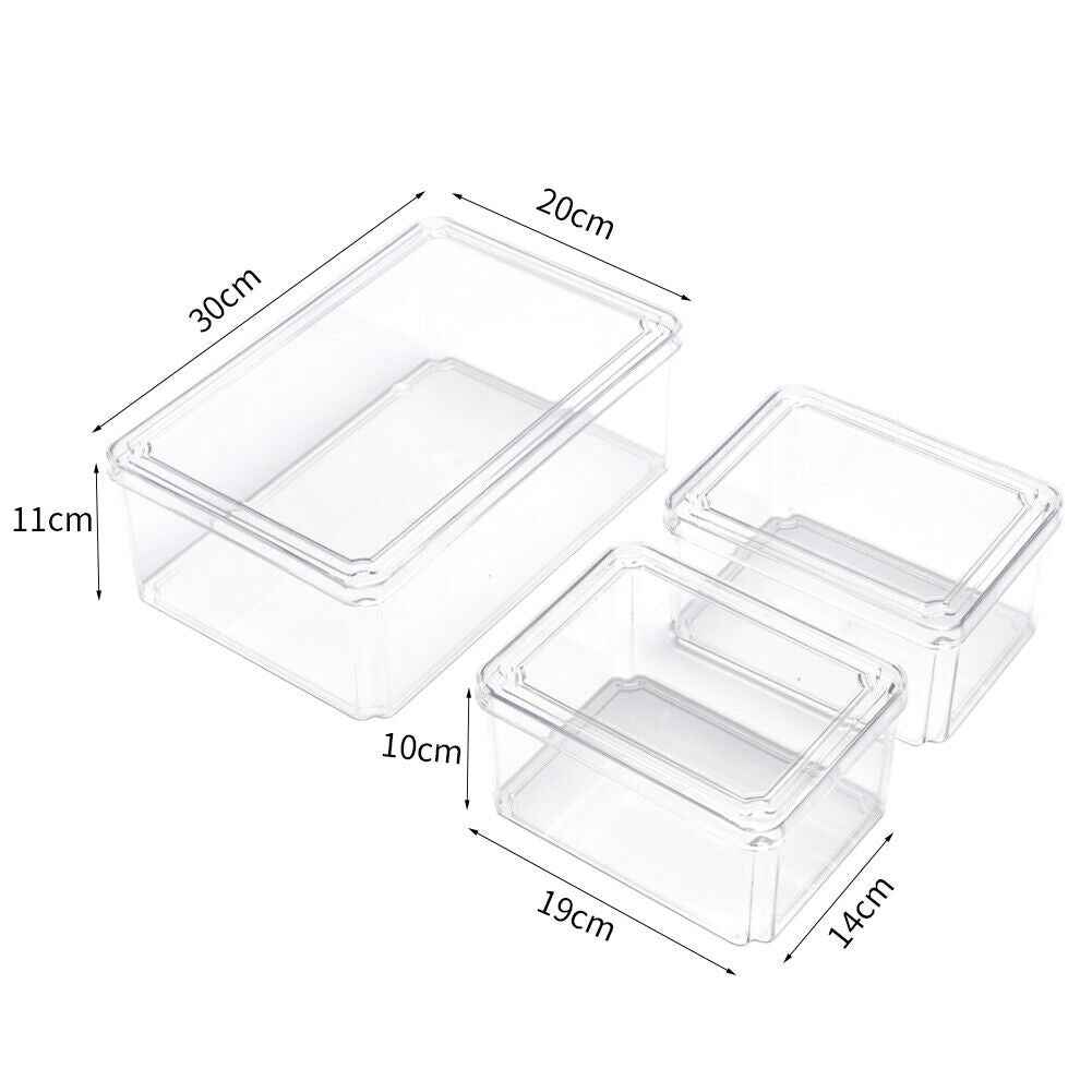 S/M/L Clear Plastic Fridge Storage Box Cupboard Organiser Fruit Veg Rack 3-10Pcs