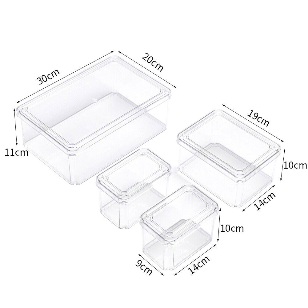 S/M/L Clear Plastic Fridge Storage Box Cupboard Organiser Fruit Veg Rack 3-10Pcs