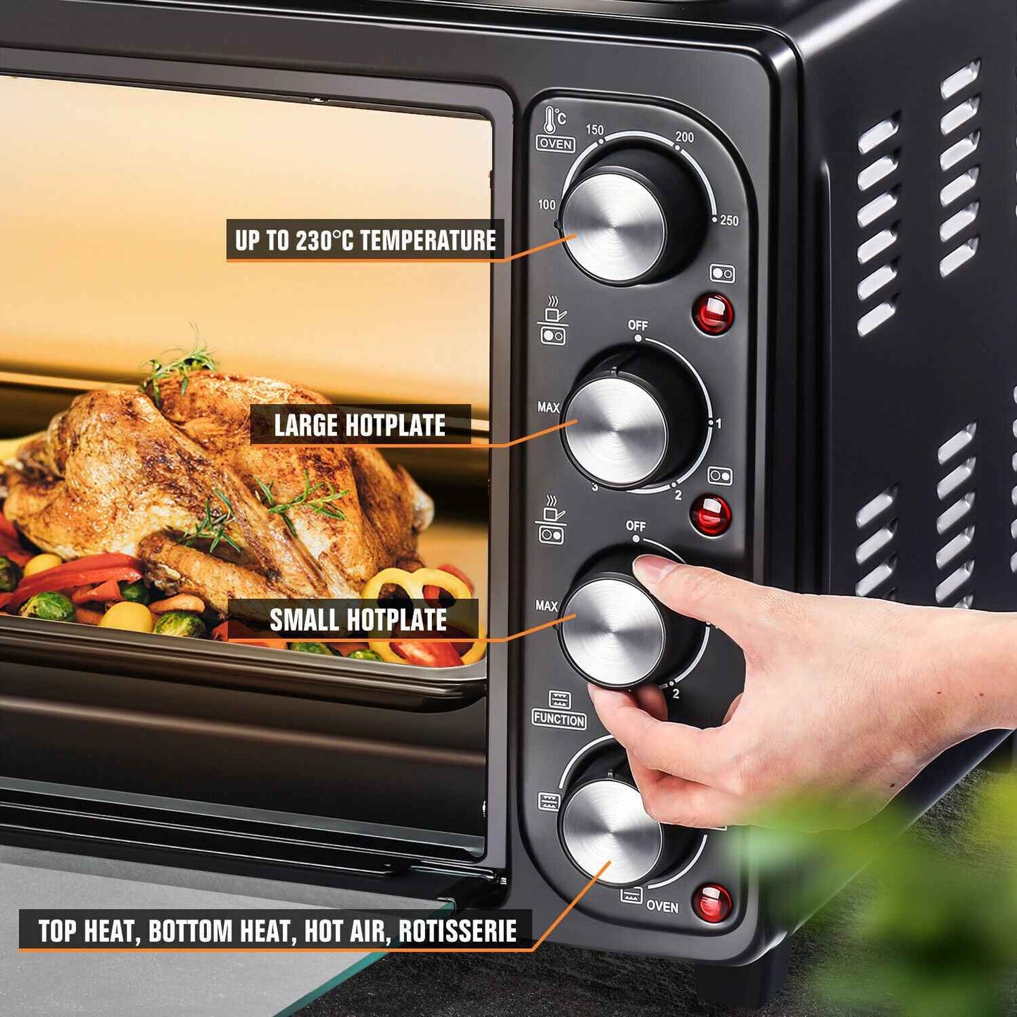 36L Mini Oven Hob Cooker Grill With Electric Hob Double Hotplate Tabletop Black