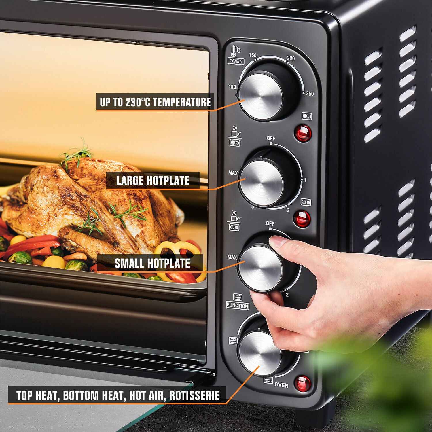 36L Mini Oven Hob Cooker Grill With Electric Hob Double Hotplate Tabletop Black