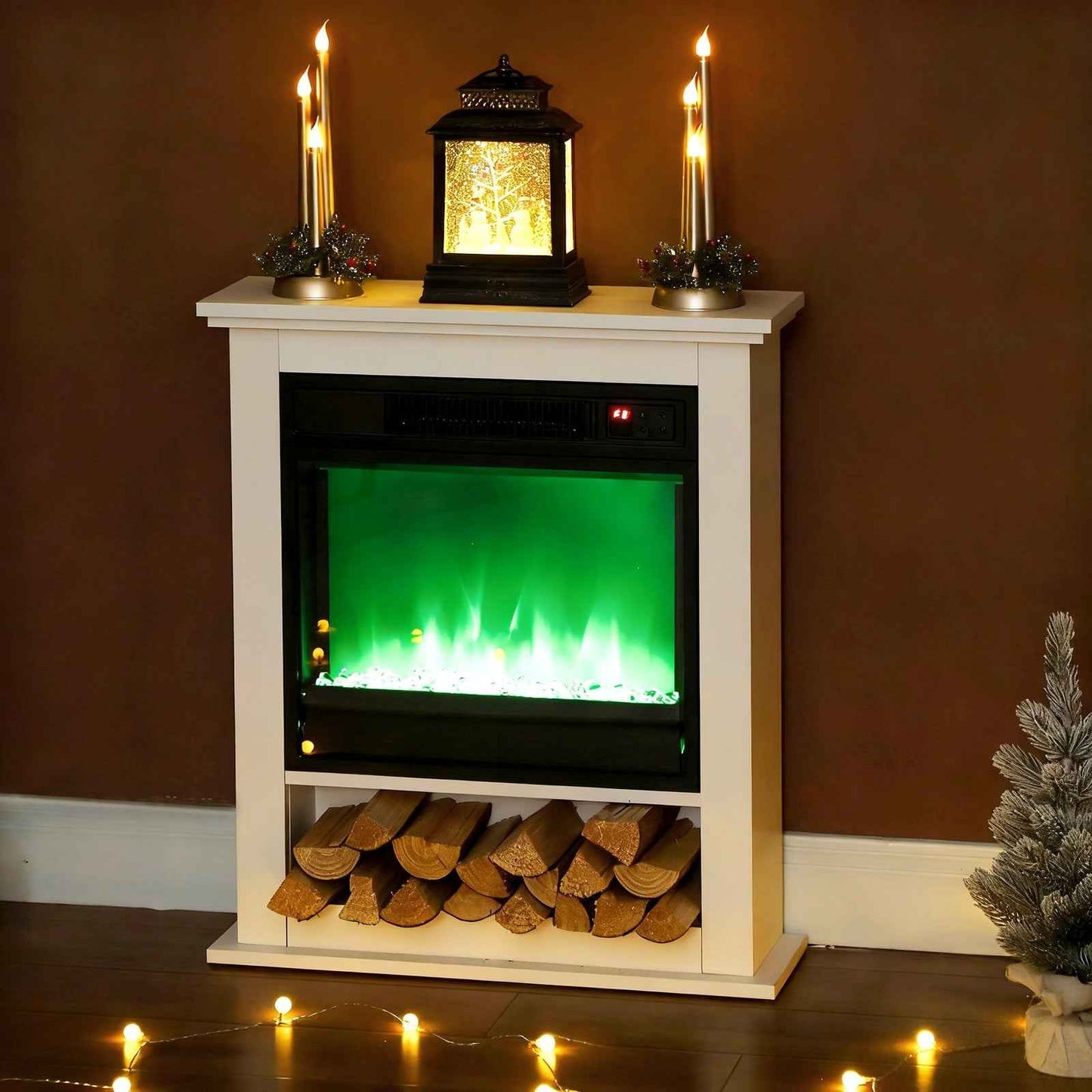 Electric Fireplace with 9 Colours Flame Effect & 5 Brightness Levels, White