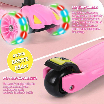 Kids Scooter Child Kick Flashing LED Light Up 3 Wheel Adjustable Folding UK