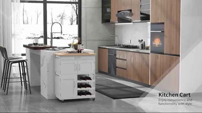 Rolling Kitchen Island Trolley Storage Cart with Rubberwood Top, Drawer, White