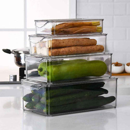 S/M/L Clear Plastic Fridge Storage Box Cupboard Organiser Fruit Veg Rack 3-10Pcs