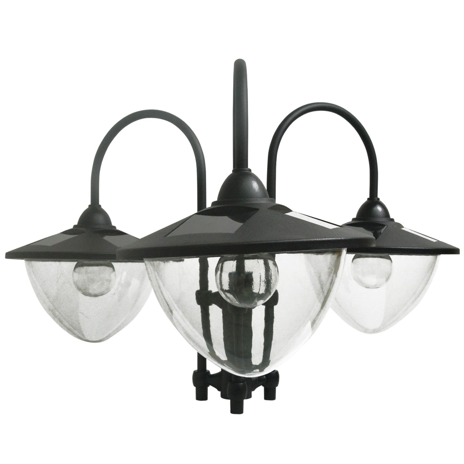 3-head LED Solar Light Lamp Street Light Post with Planter Base, Black