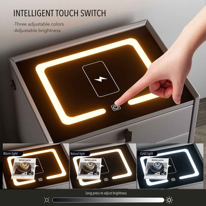 LED Bedside Table with 2 Drawers Cabinet Charging Station Nightstand Storage Gyd