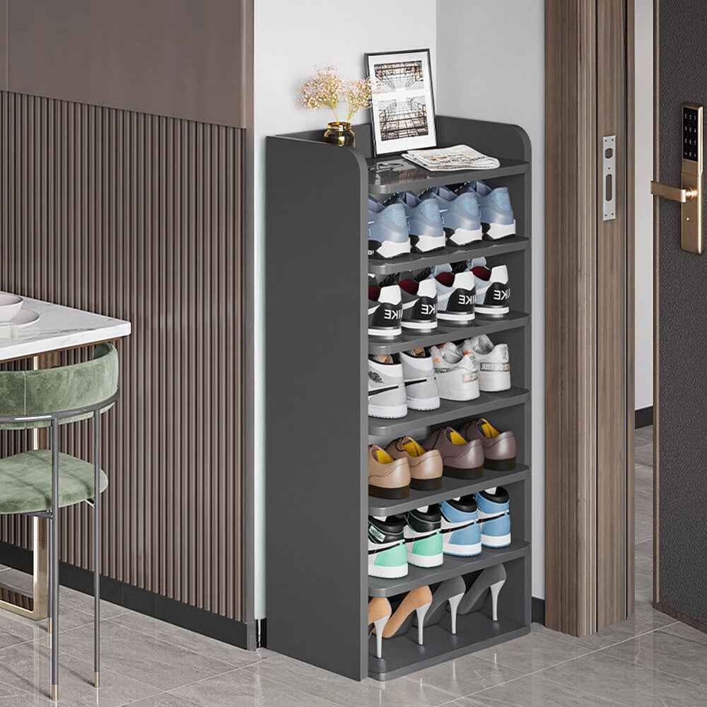 5-8 Tier Black Wooden Hallway Shoe Rack Open Shelves Shoe Cabinet Storage Unit