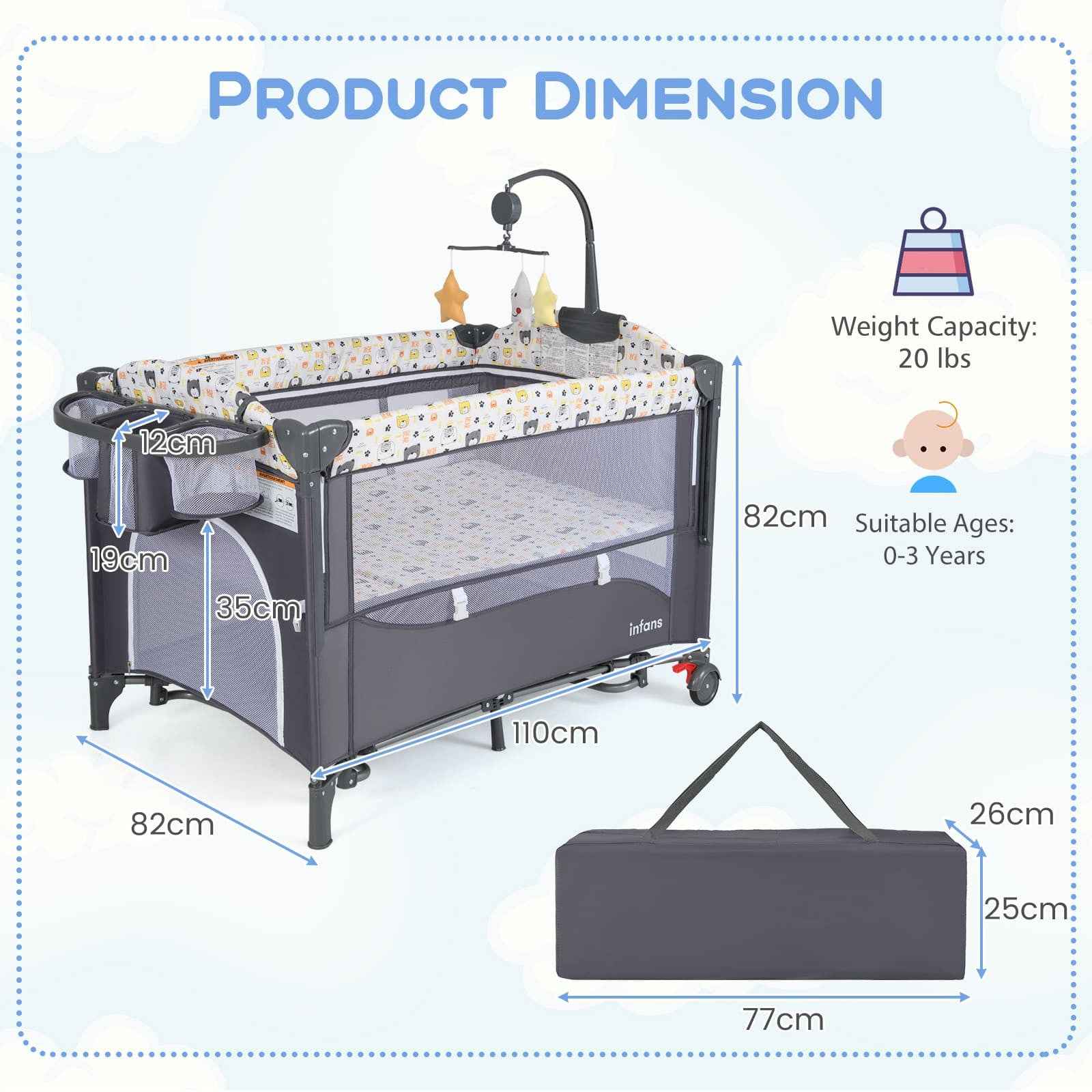 5 in 1 Travel Cot Convertible Foldable Baby Bedside Sleeper Changer W/ Mattress