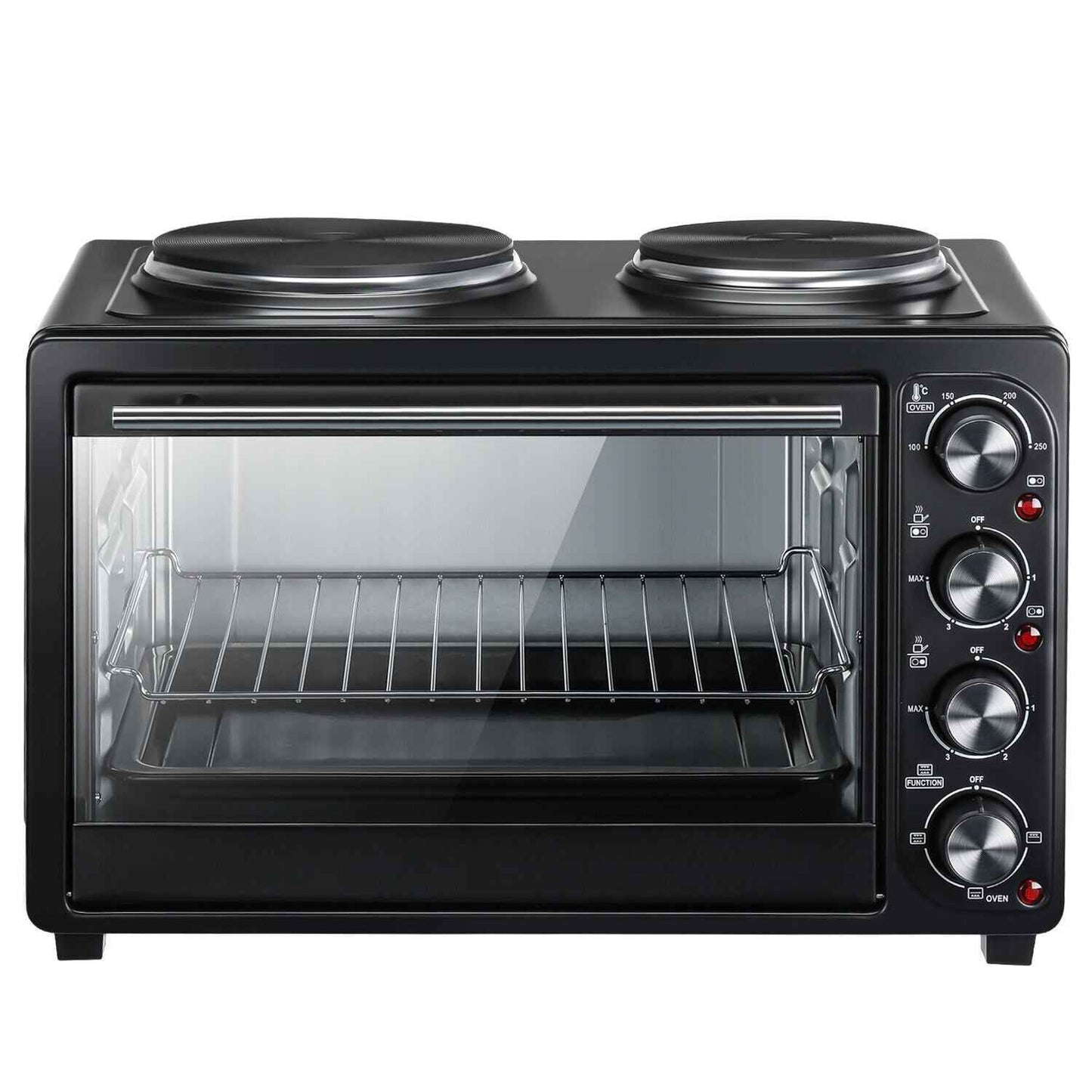 36L Mini Oven Hob Cooker Grill With Electric Hob Double Hotplate Tabletop Black