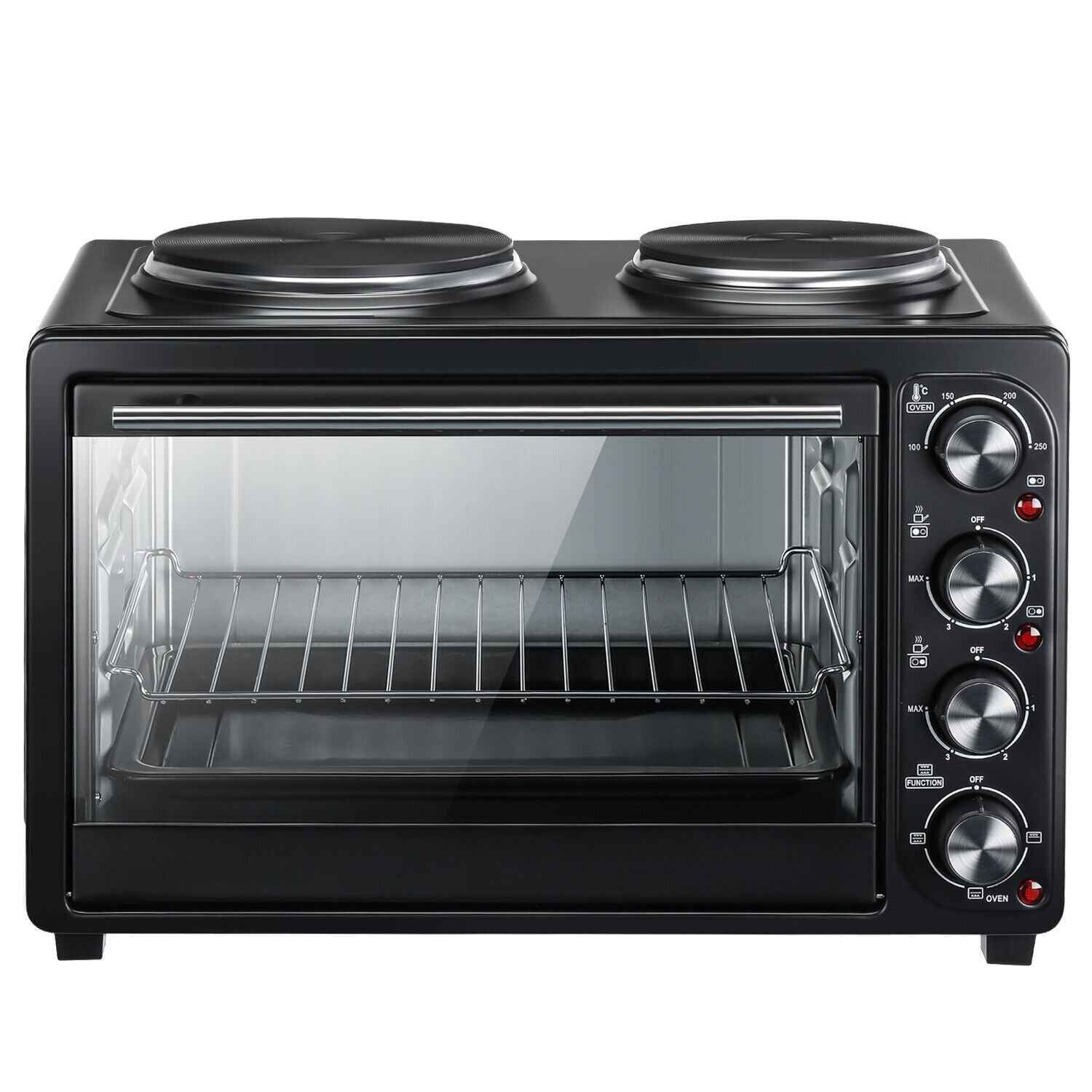 36L Mini Oven Hob Cooker Grill With Electric Hob Double Hotplate Tabletop Black