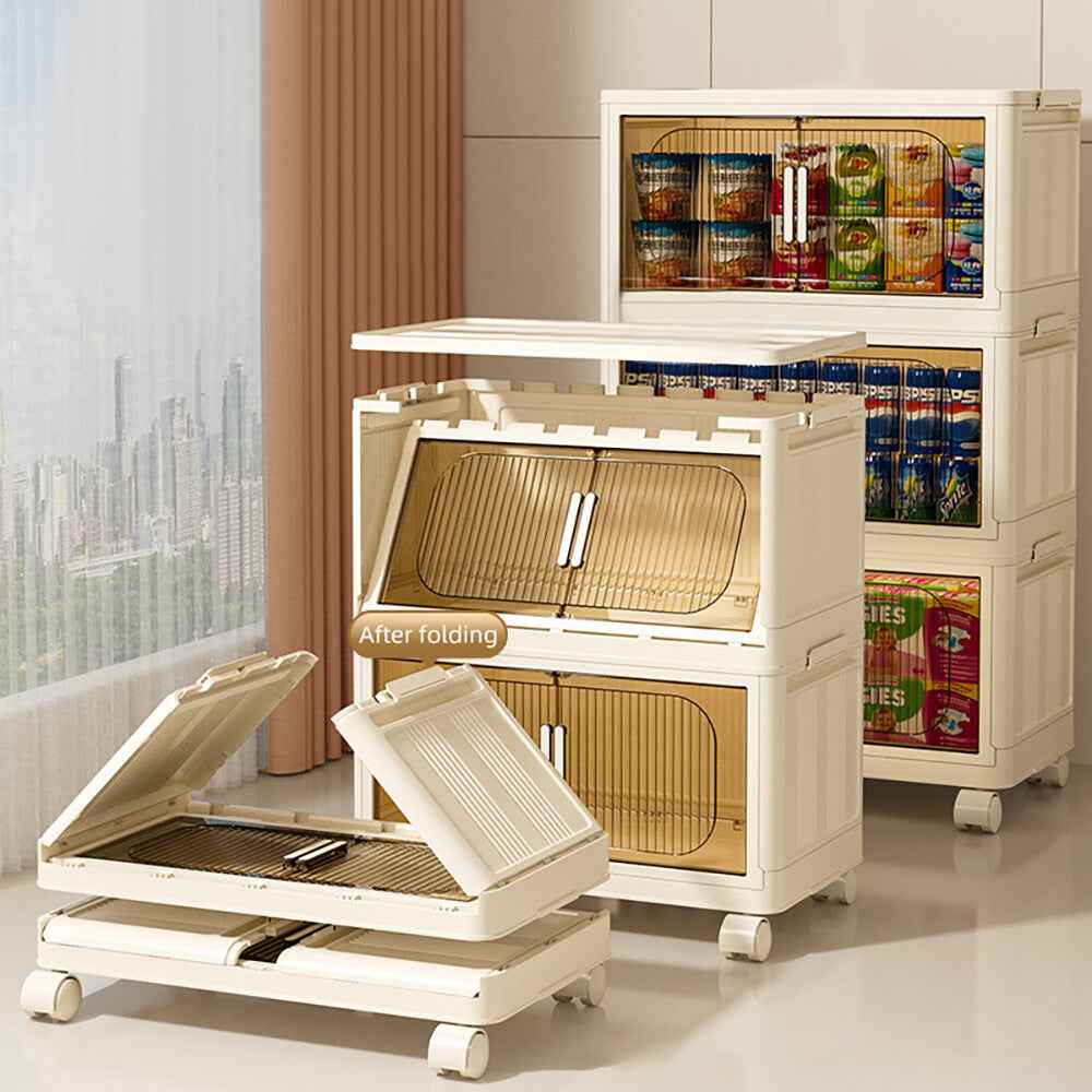 Large Folding Storage Box Stackable Case Cabinet Closet Home Organizer on Wheel
