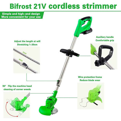 21V Cordless Electric Strimmer Grass Trimmer Weed Cutter Garden Edger +2 Battery