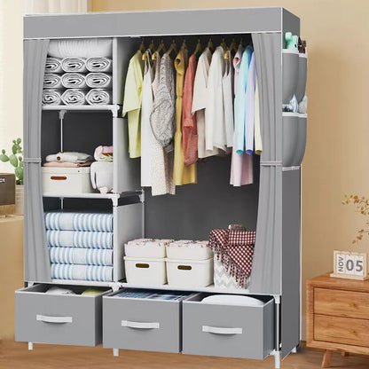 Large Fabric Canvas Wardrobe with Clothes Hanging Rail Shelving Storage Closet