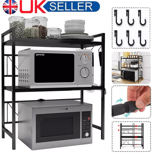 3 Tier Expandable Microwave oven Rack Stand Storage Holder Kitchen Corner Shelf