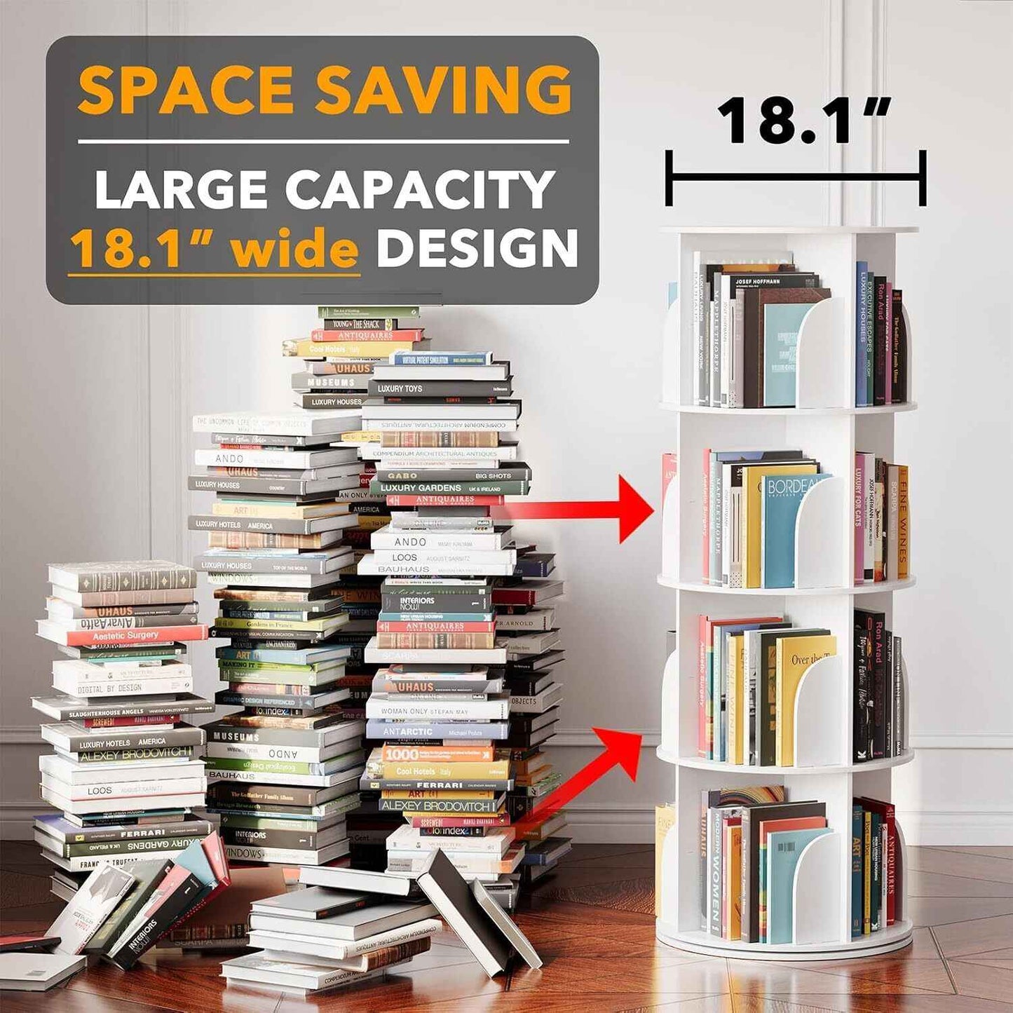 4-Layer 360° Rotating Bookshelf Bookcase Display Floor Standing Storage Rack New