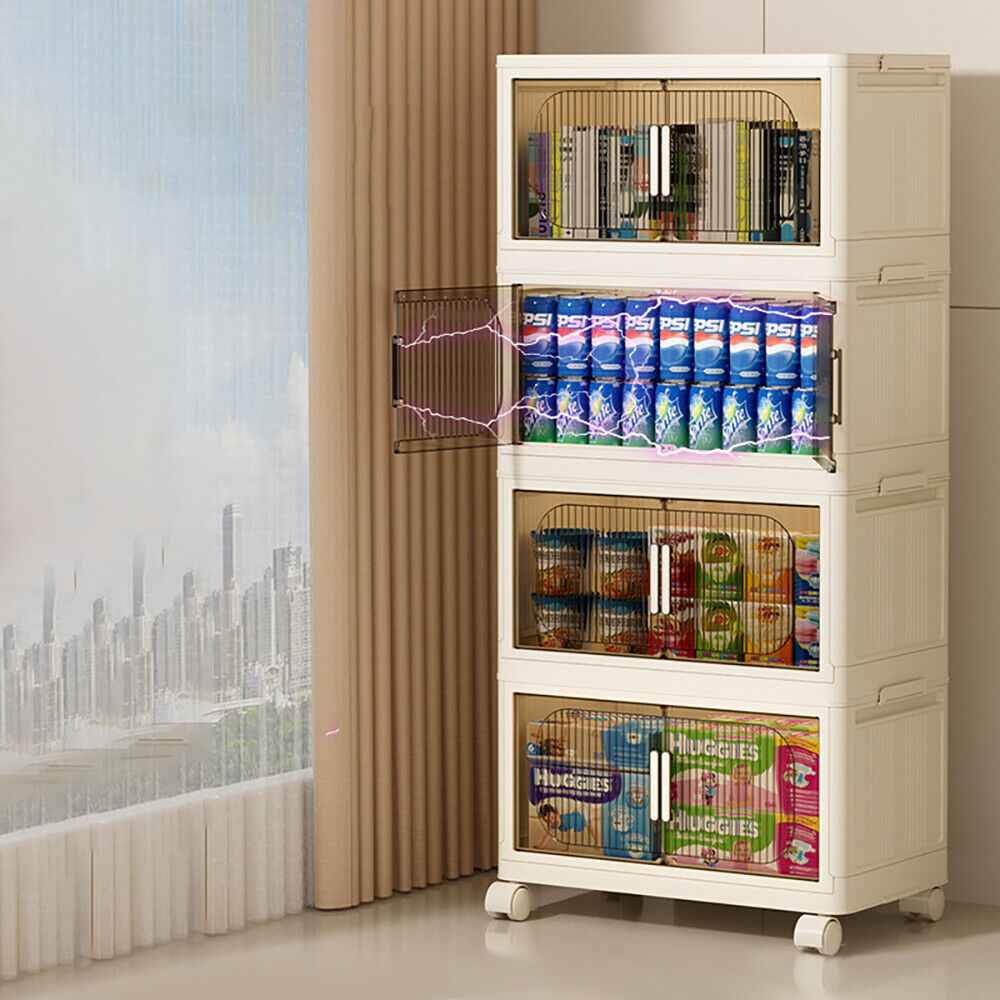 Large Folding Storage Box Stackable Case Cabinet Closet Home Organizer on Wheel