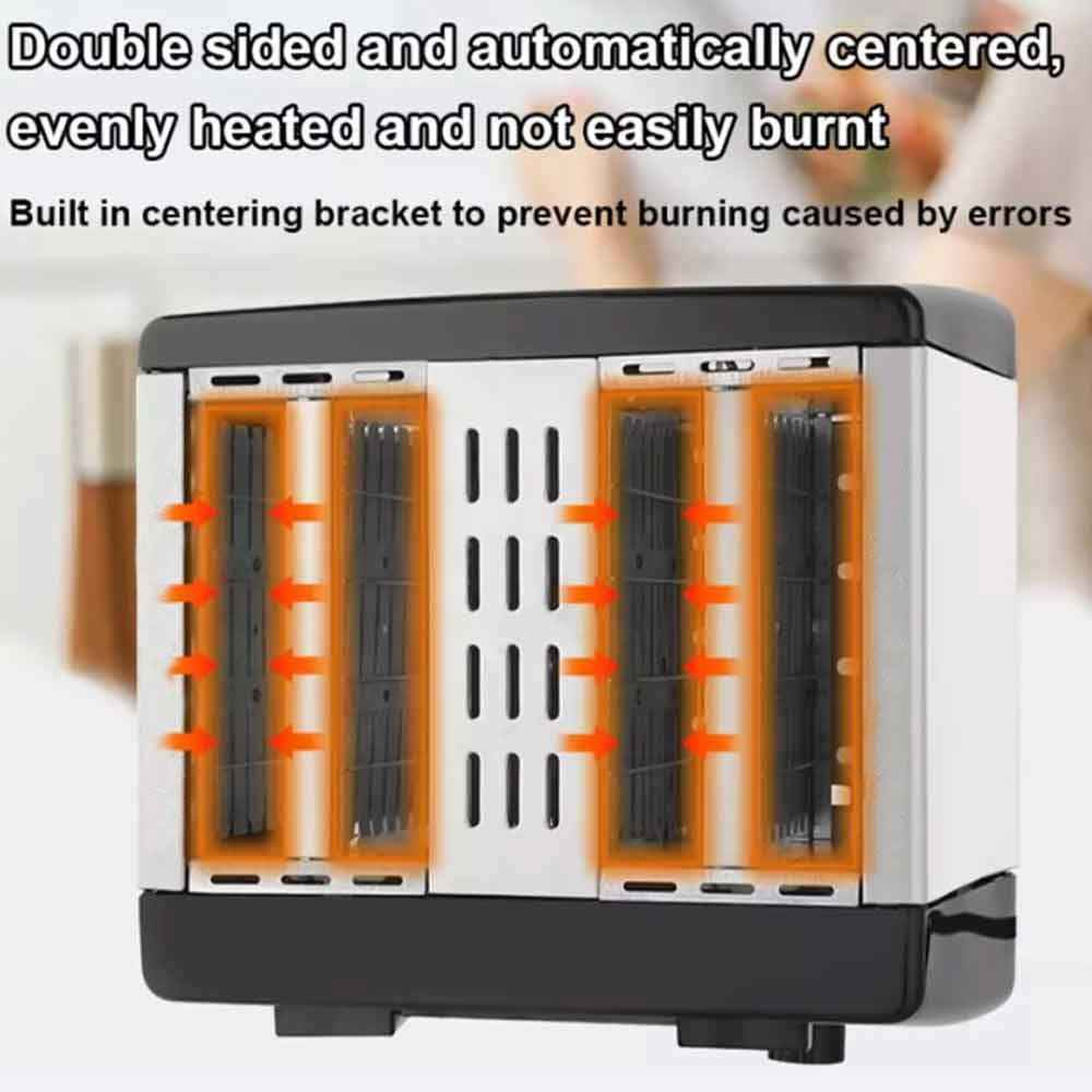 4 Slice Black Toaster Wide Slot New- Variable Browning - Defrost - Reheat