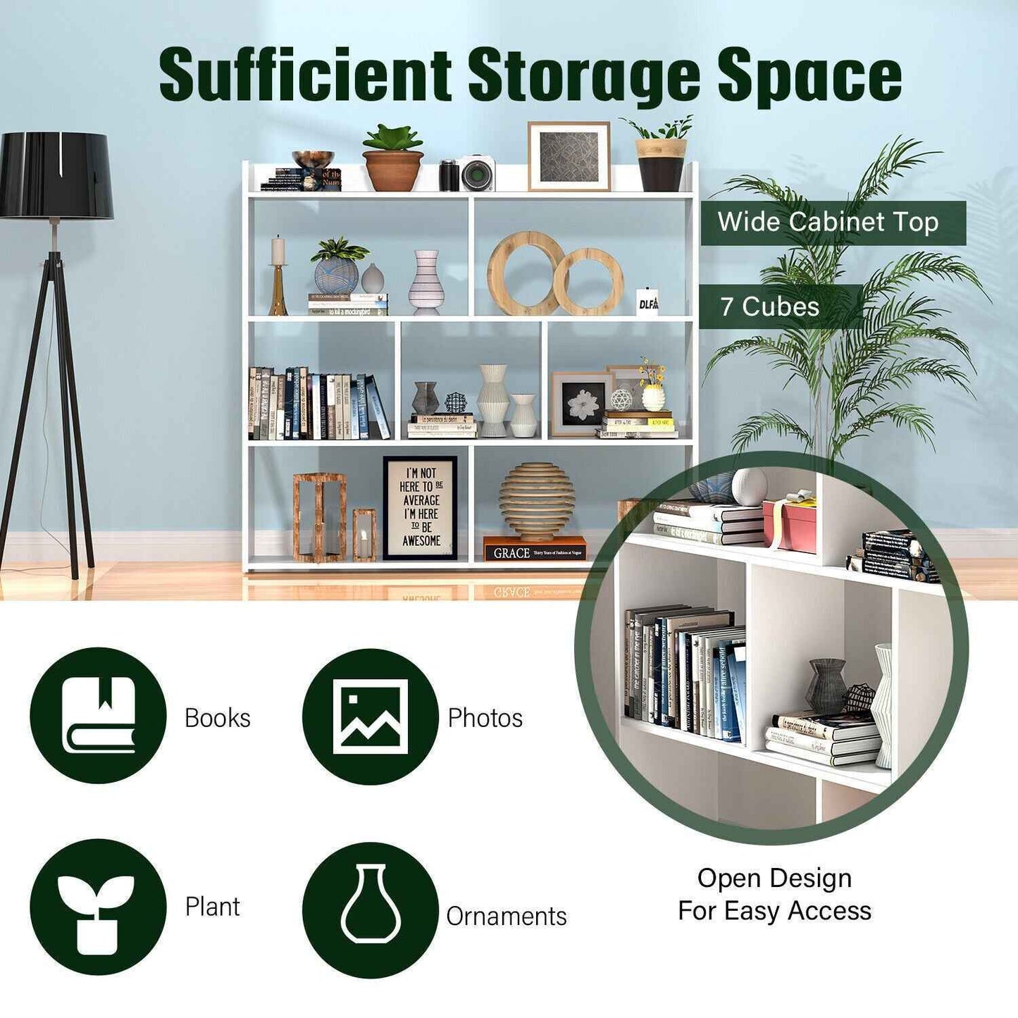 7 Cube Wooden Bookcase Shelving Display Shelves Storage Unit Wood Shelf Bekmgxyr