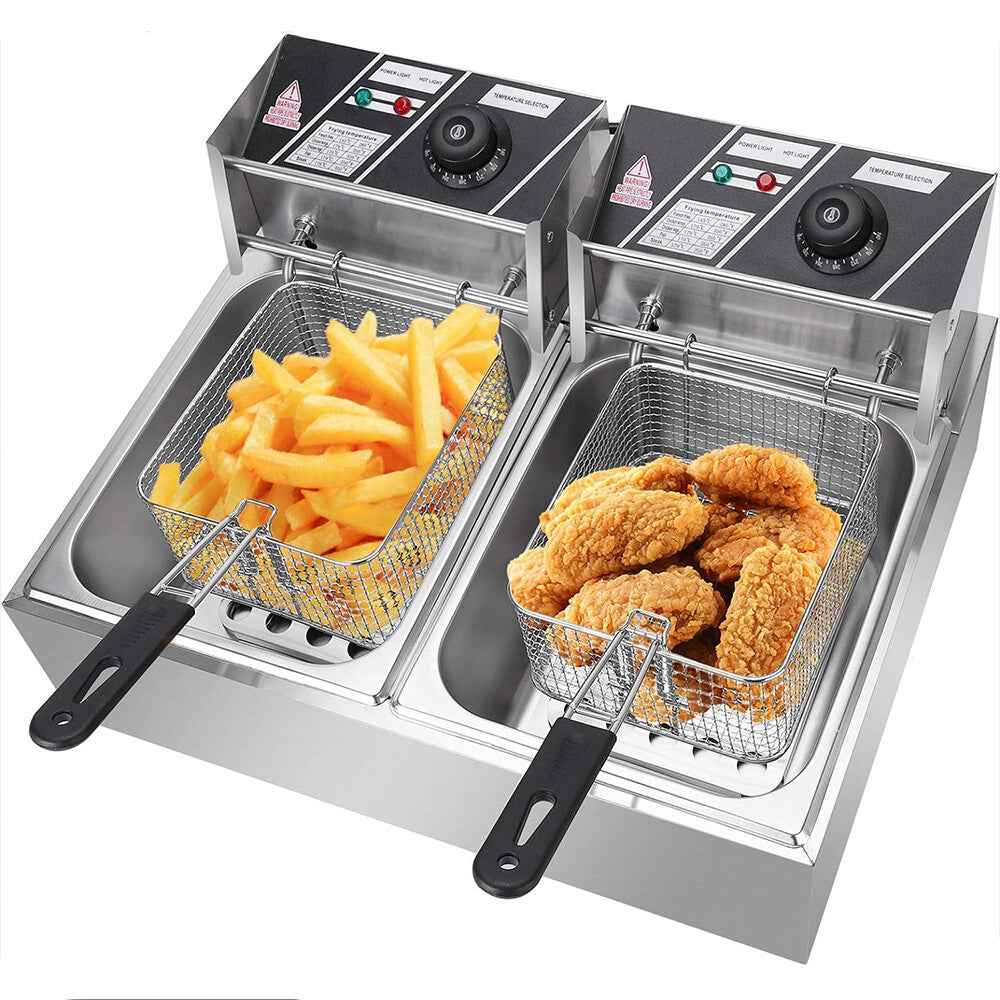 20L 5000W Commercial Electric Deep Fryer Fat Chip Twin Dual Tank Stainless Steel