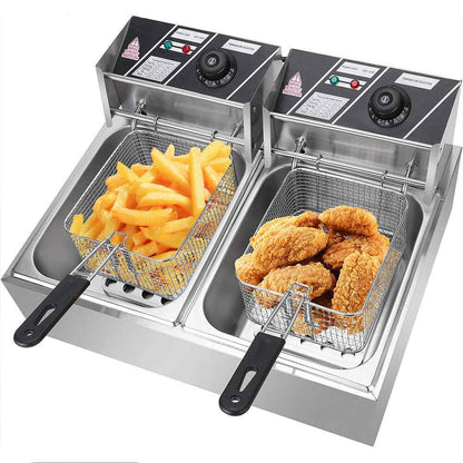 20L 5000W Commercial Electric Deep Fryer Fat Chip Twin Dual Tank Stainless Steel