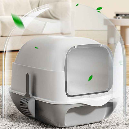 Large Hooded Cat Litter Tray Litter Box Self Cleaning Cat Pan Potty Tray w/ Lid