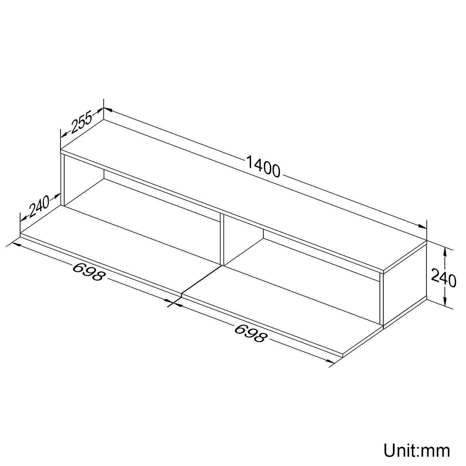140cm High Gloss Floating TV Unit Cabinet Wall Mounted TV Stand With LED Lights