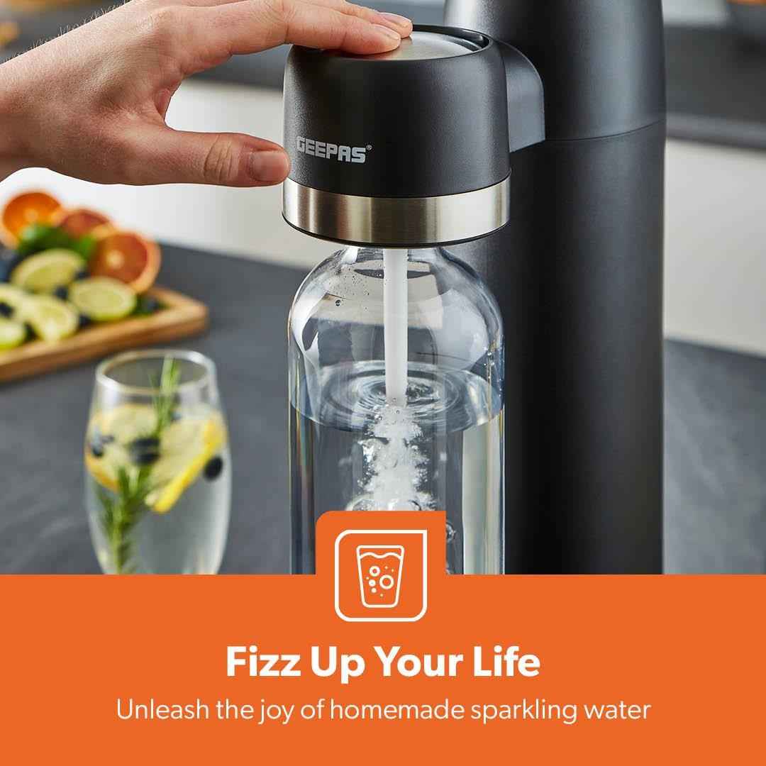 GEEPAS Soda Maker Sparkling Water Carbonator Machine 900ML 1 PET Bottle, Black