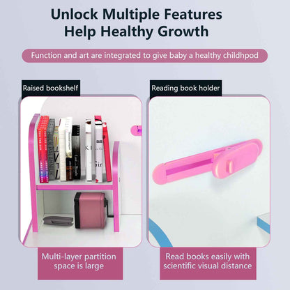 Kids Desk and Chair Set Height Adjustable Study Table W/ Storage Book Stand