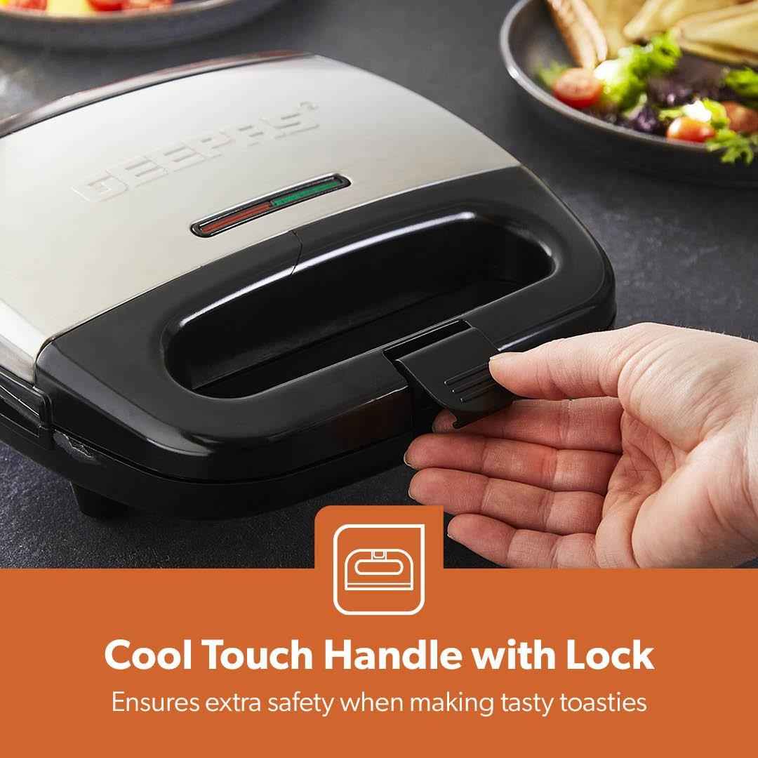 Toastie Maker 2 Slice Sandwich Toaster Non-Stick Machine Easy Clean 750W Geepas