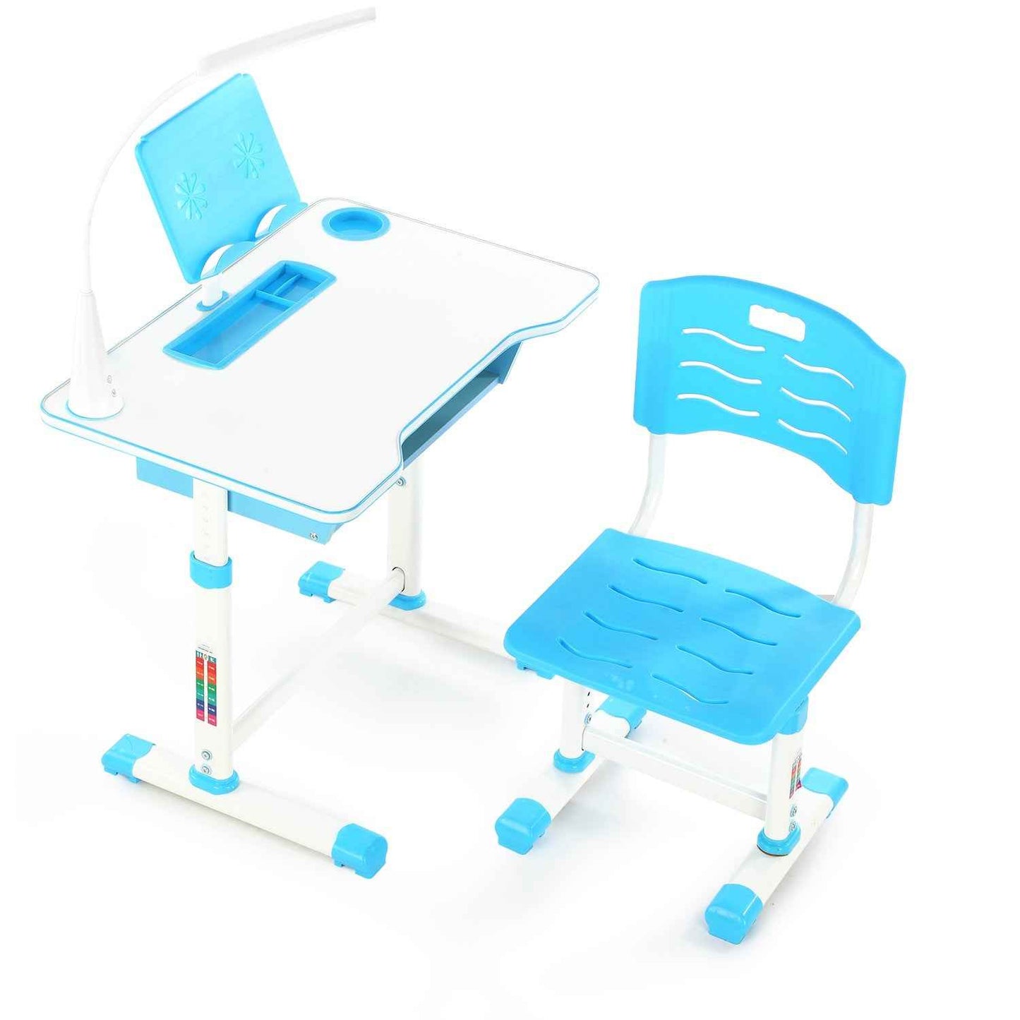 Kids Children Study Table & Chair Writing Desk Set With Lamp - Height Adjustable