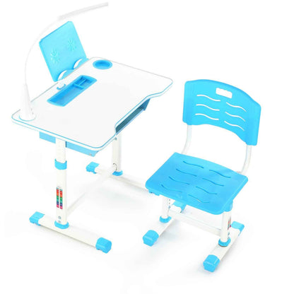 Kids Children Study Table & Chair Writing Desk Set With Lamp - Height Adjustable