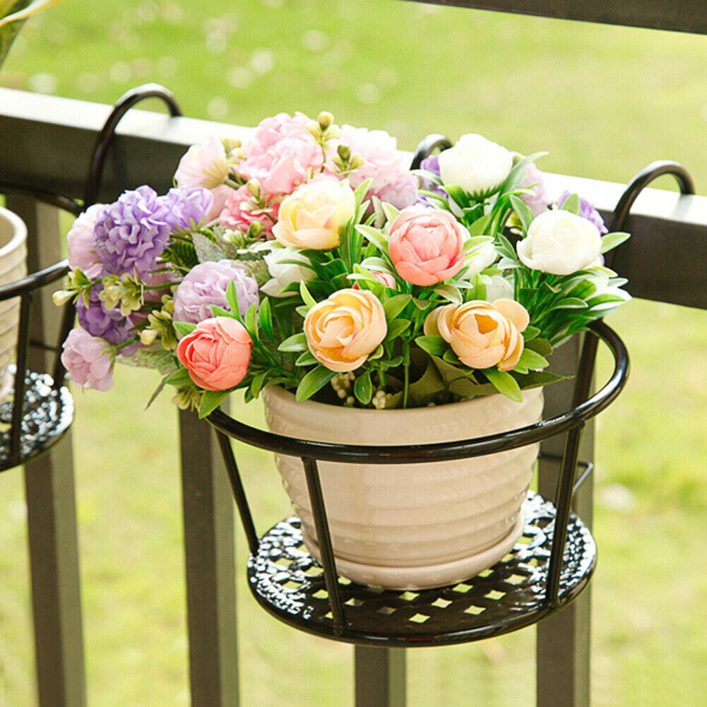 Fence Balcony Metal Hanging Small Plant Planter Stand Flower Pots Holder Rack UK