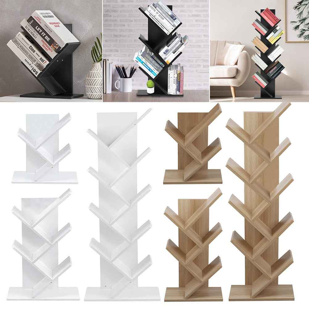 3/5/9 Shelf Tree Free Standing Bookshelf Wood Shape Desk Bookcase Display Rack