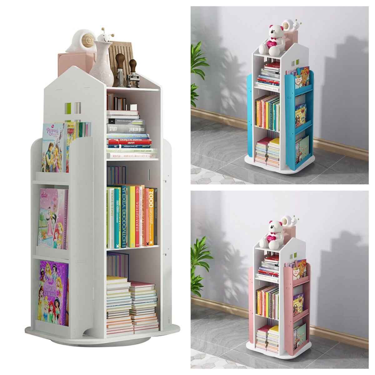 360° Rotating Kids Children Bookshelf Floor Book Shelf Rack Toy Storage Bookcase