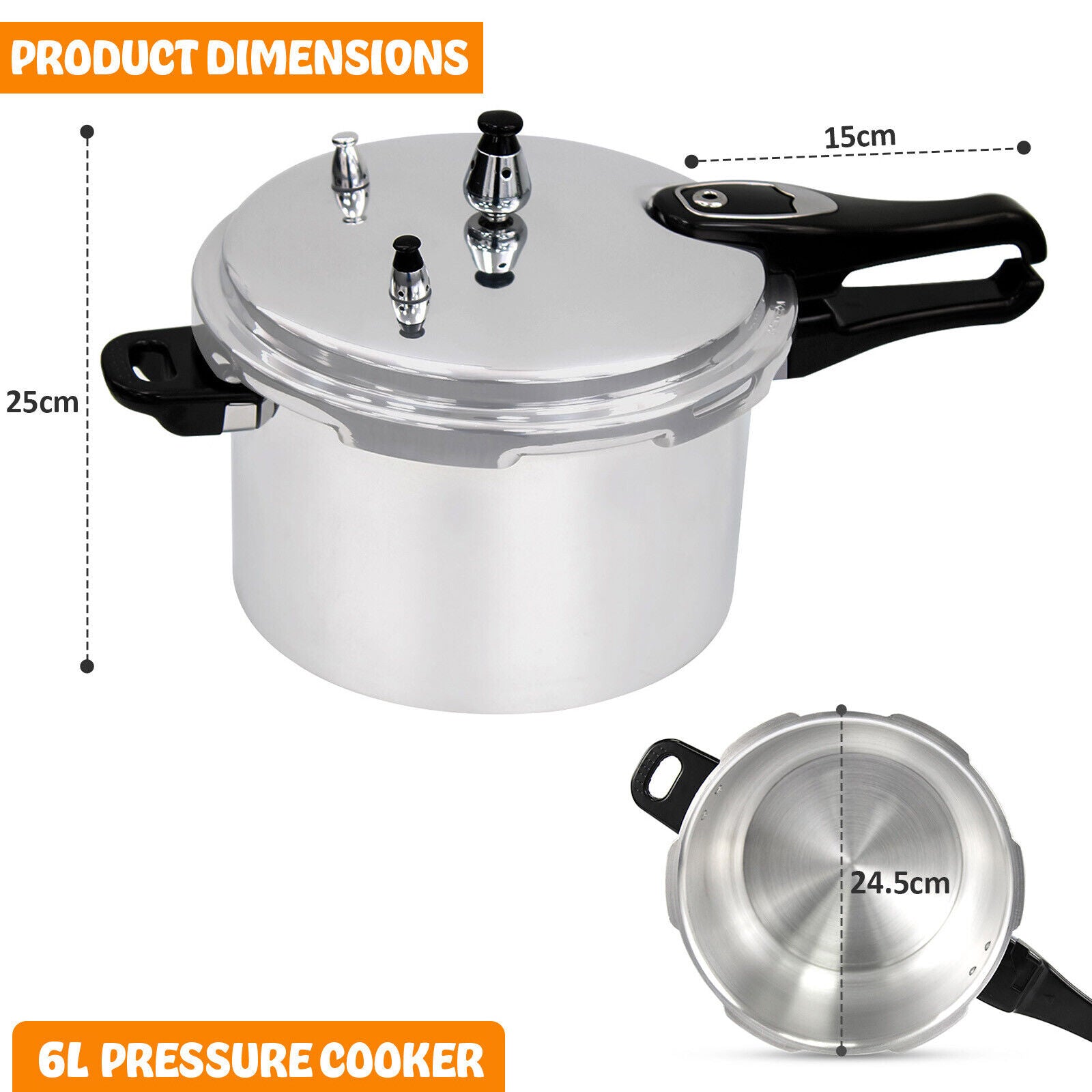 3.5/6/7.5 Litre Dual Handle aluminum Pressure Cooker Kitchen Catering Cookware