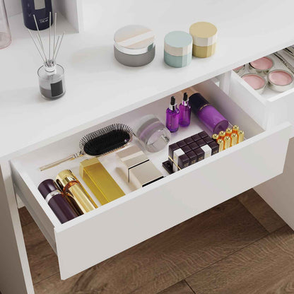 White Dressing Table Wood Makeup Desk with LED Mirror 7 Drawers Stool Bedroom