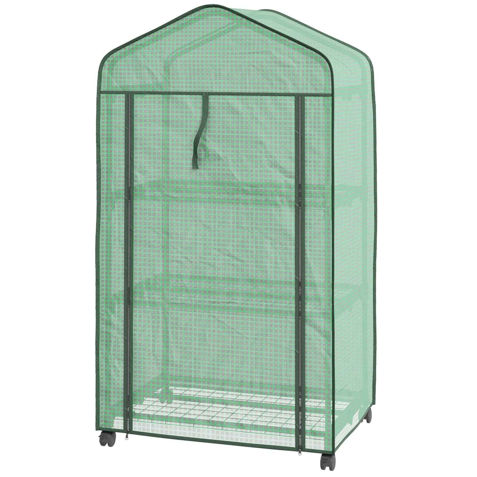 3 Tier Mini Greenhouse with Reinforced PE Cover, Small Greenhouse, Green