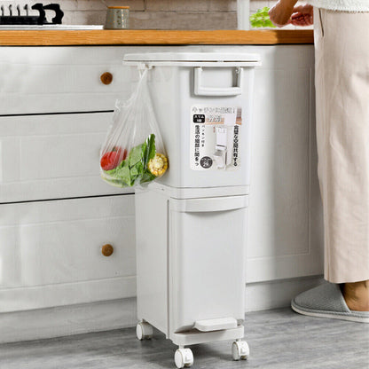 Large 3 Compartment Waste Recycling Bin Kitchen Rubbish Trash Can Pedal Dustbins