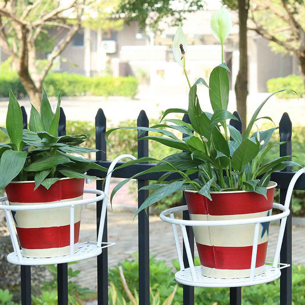 Fence Balcony Metal Hanging Small Plant Planter Stand Flower Pots Holder Rack UK