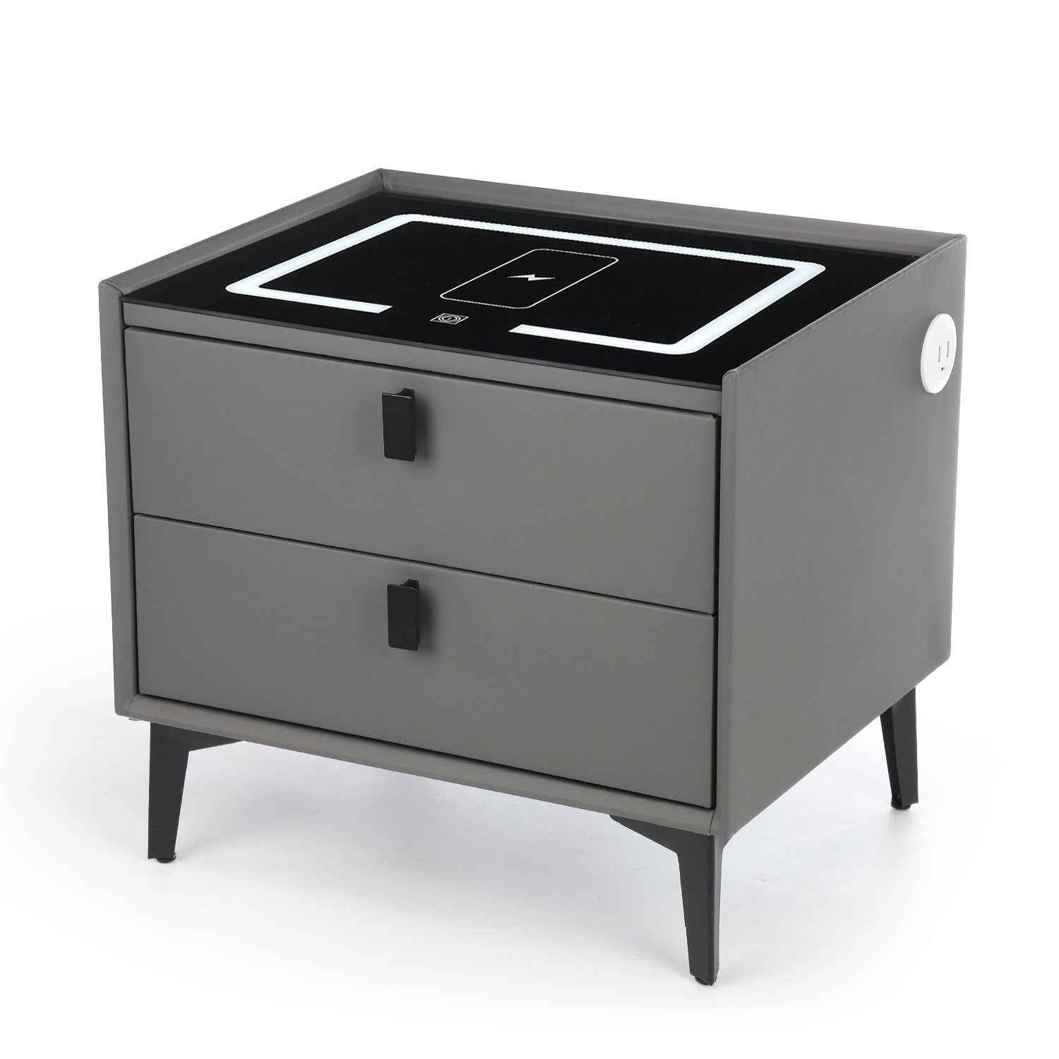 LED Bedside Table with 2 Drawers Cabinet Charging Station Nightstand Storage Gyd