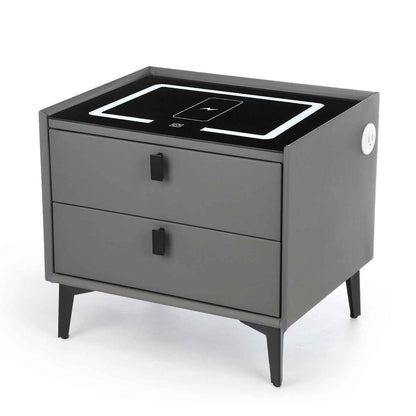 LED Bedside Table with 2 Drawers Cabinet Charging Station Nightstand Storage Gyd