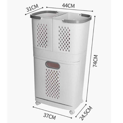 3 Compartment Storage Clothes Hamper Toy Bin Washing Laundry Basket On Wheels UK