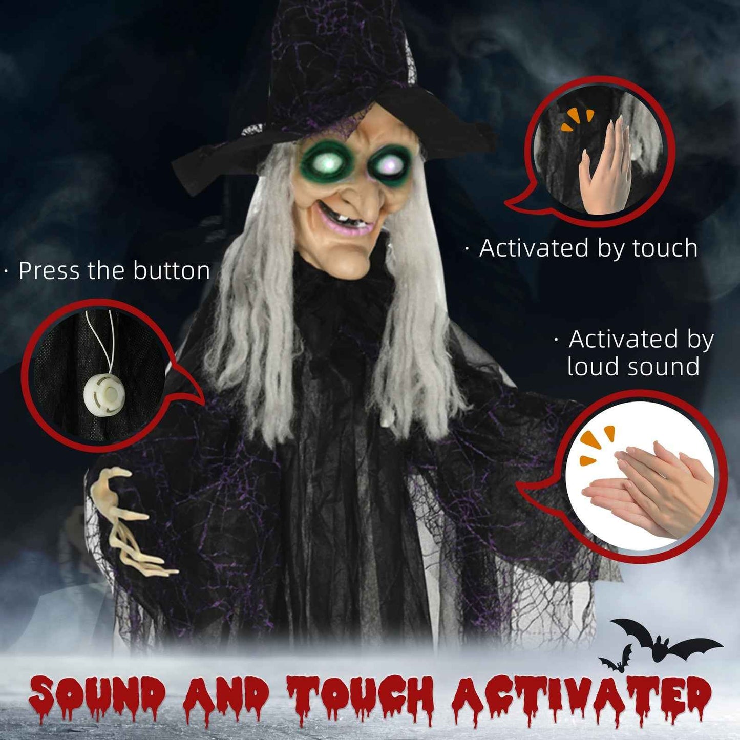6ft Outdoor Halloween Decoration Witch with Sound and Motion Activated