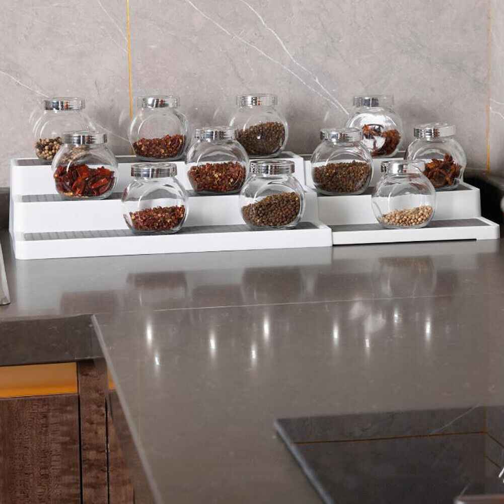 Expandable 3 Tier Spice Herb Jar Tin Can Rack Kitchen Cupboard Storage Organiser