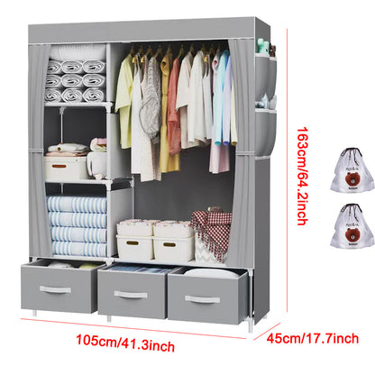 Large Fabric Canvas Wardrobe with Clothes Hanging Rail Shelving Storage Closet
